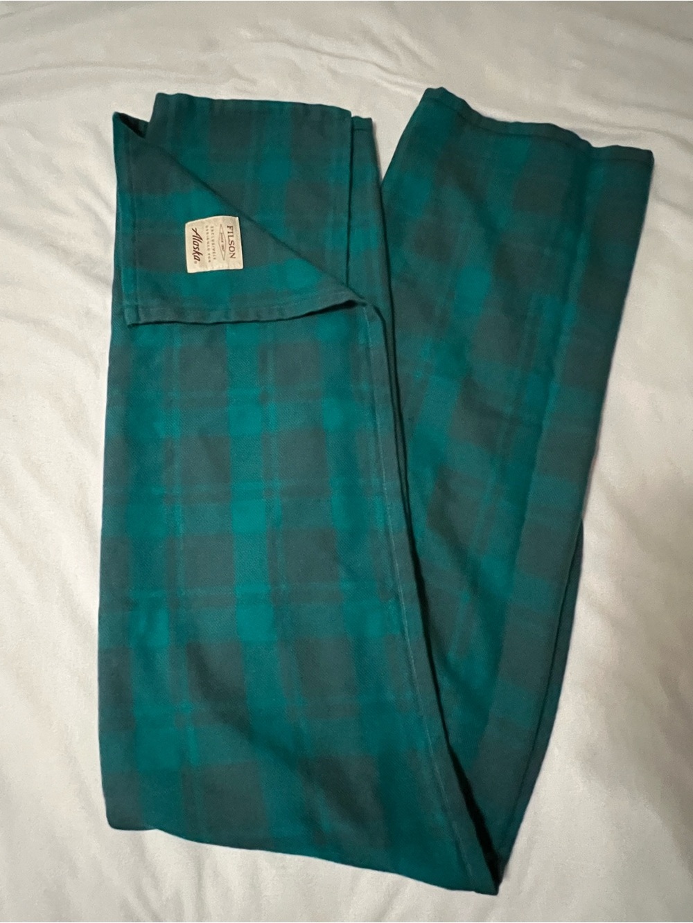 Filson Teal and Black Plaid Wool Blanket Scarf